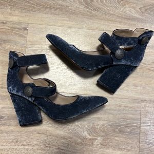 Donald Pliner Brushed Velvet Blue Chunky Heels